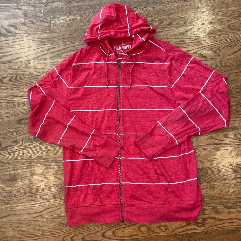 Old Navy Striped Full Zip Hoodie Sweatshirt Jacket Mens Size Large Red